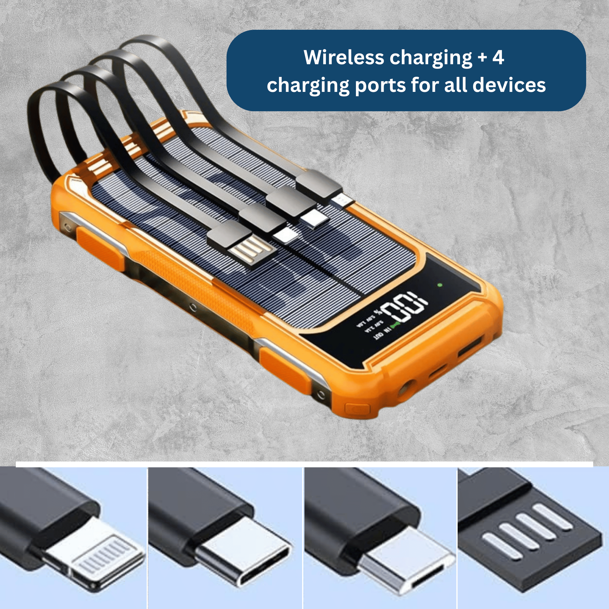 SolarCharge 20K – Powerful Powerbank with Cable & LED Display