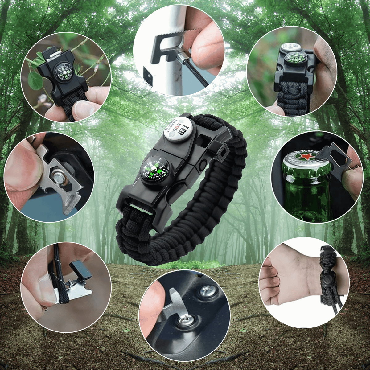 Survival Paracord Bracelet – With LED & Compass