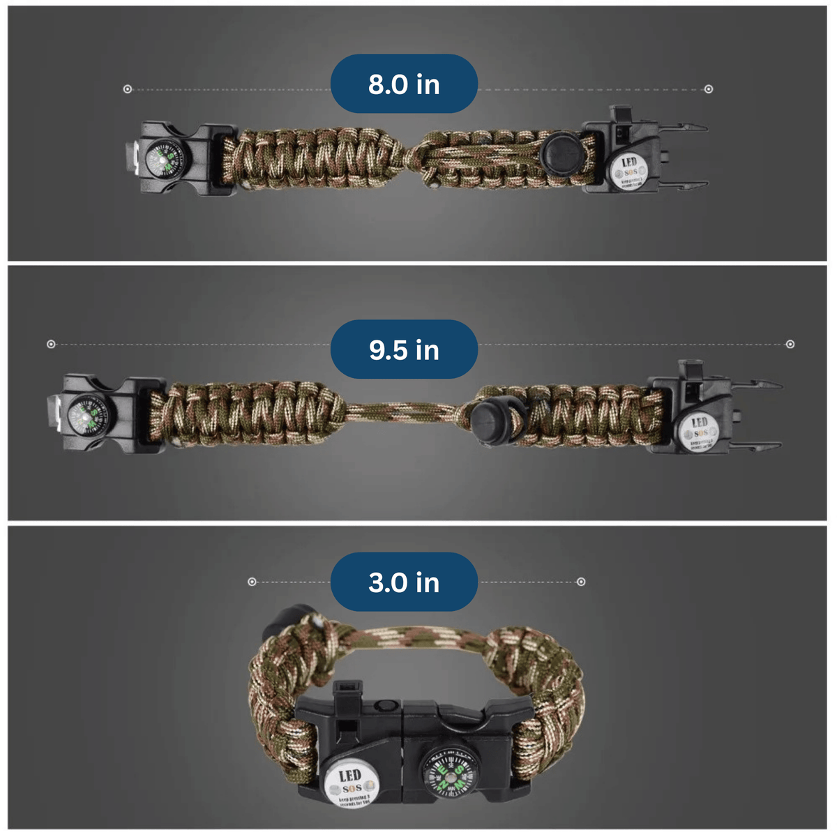 Survival Paracord Bracelet – With LED & Compass
